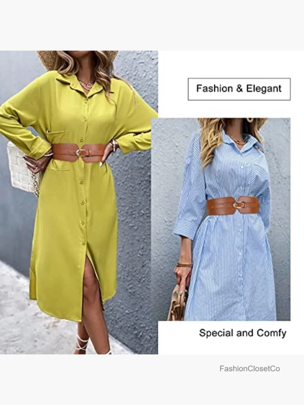 Wide Elastic Waist Belt for Dresses Stretch Cinch Faux Leather